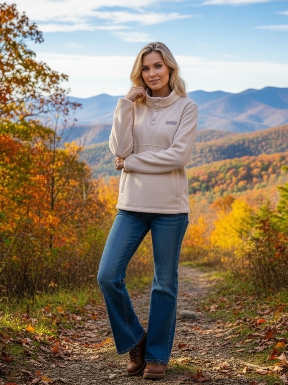 Magellan Outdoors Cream Quarter-Snap Fleece Pullover